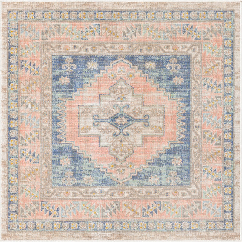 Tapis traditionnel Matthei - couleur rose, Carré 5 pi 3 po