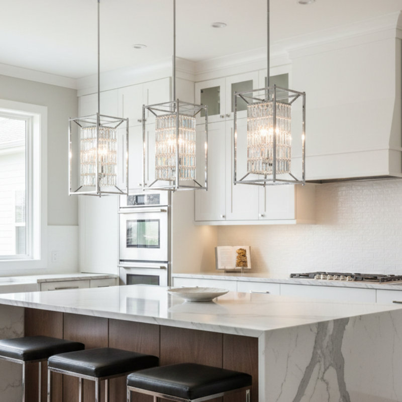 Luminaire suspendu lanterne en cristal 4 lumières Transitional
