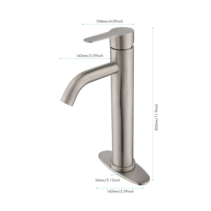 Robinet de lavabo de salle de bain à poignée simple, Nickel brossé