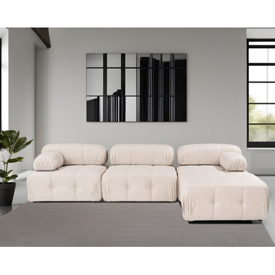 Élégant canapé d'angle, brun clair, 118,1 po x 78,7 po x 31,5 po | Structure en bois de hêtre et en bois aggloméré durable | Tissu 100% polyester, 28 coussins en mousse souple | Mécanisme de dossier et d'accoudoirs flexible et nettoyable à sec | Confort de salon moderne