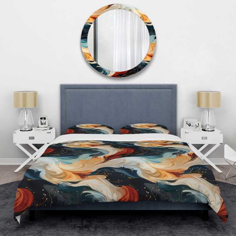 Literie tourbillon de marbre orange et bleu sarcelle, Housse de couette pour très grand lit et 2 très