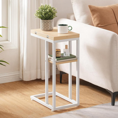 Foldable End Table C Shaped Side Table with Storage Shelf