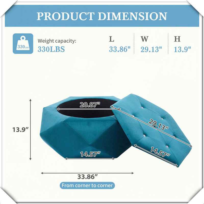 Repose-pieds capitonné Velvet Polygon Diamond, Bleu