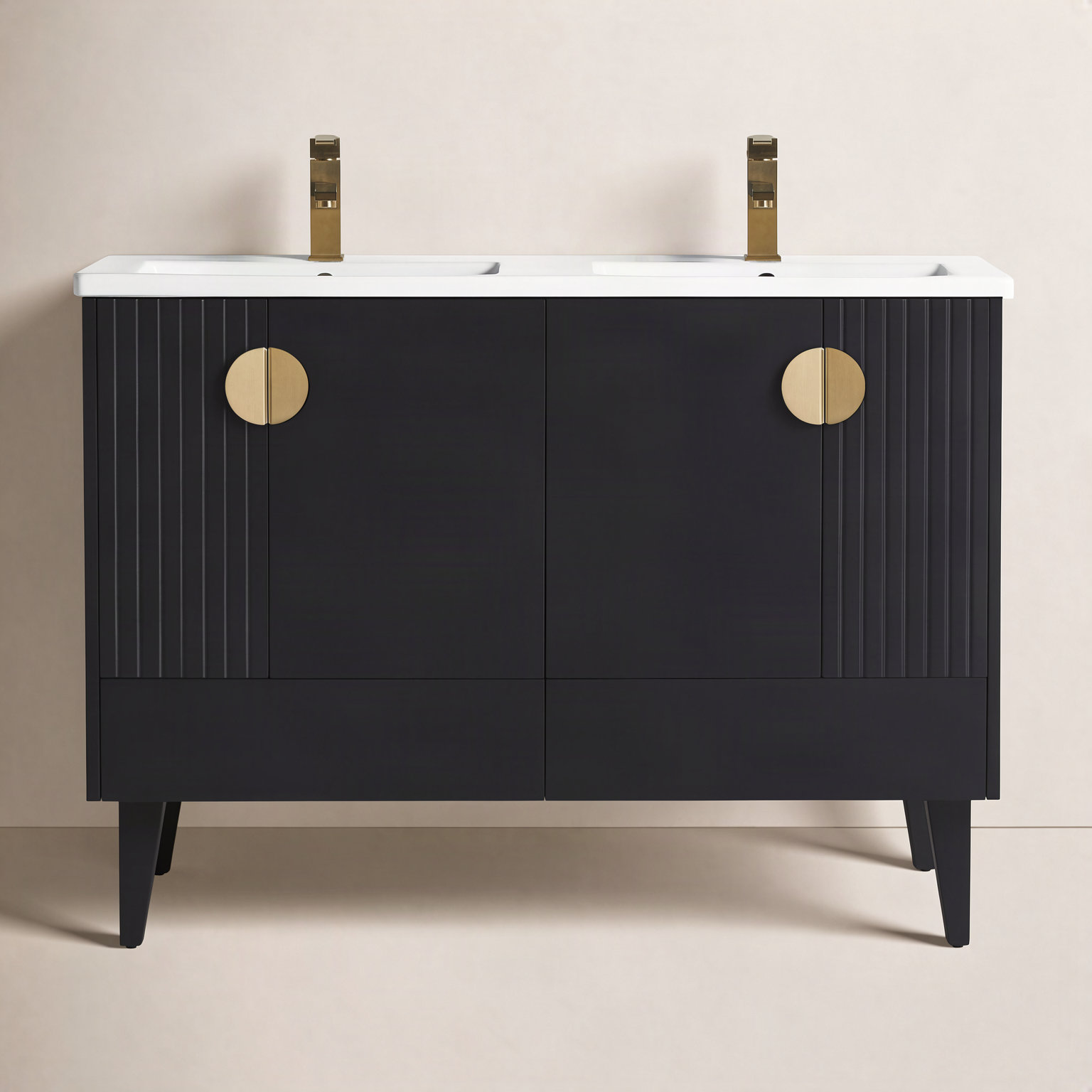Saimah 47.25'' Double Bathroom Vanity, Black, Satin Brass