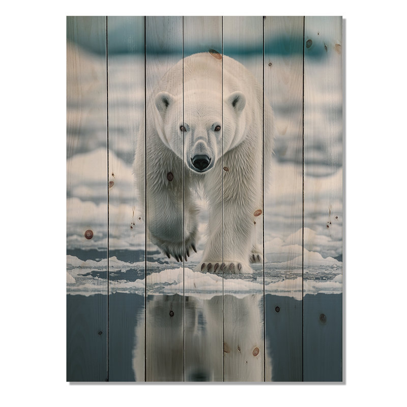 Ours polaire sur les banquises - décoration murale ours en bois - bois de pin naturel, H 44 po x l 34 po x P 0,78 po