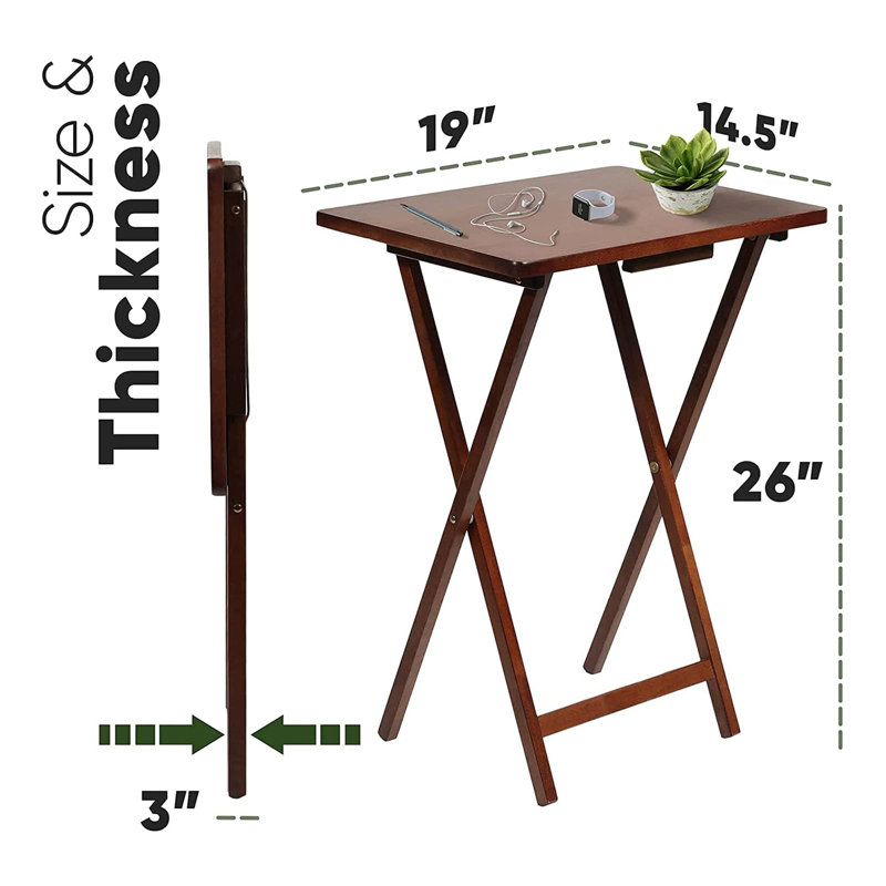 Ensemble 5 pièces, 4 plateaux de table pliables en bois avec support de rangement, chêne miel