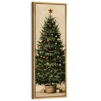 " Traditional Decorated Christmas Tree Holiday Rustic Farmhouse Extra Large Pictures Framed Canvas Print Wall Art "