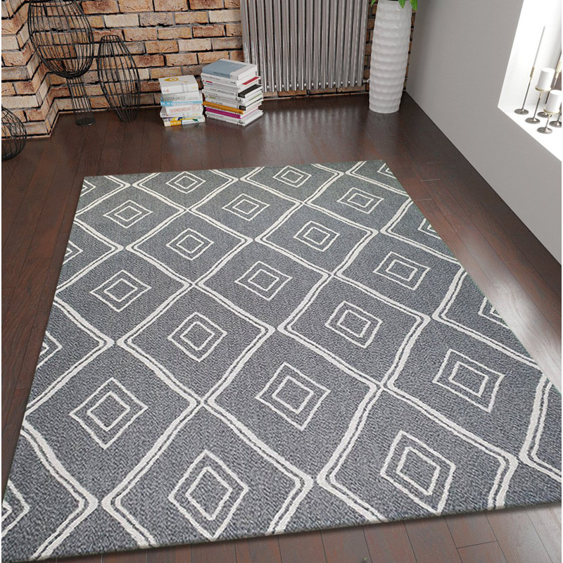 Crutcher Geometric Cotton Hand Woven Area Rug, Rectangle 115 x 180cm