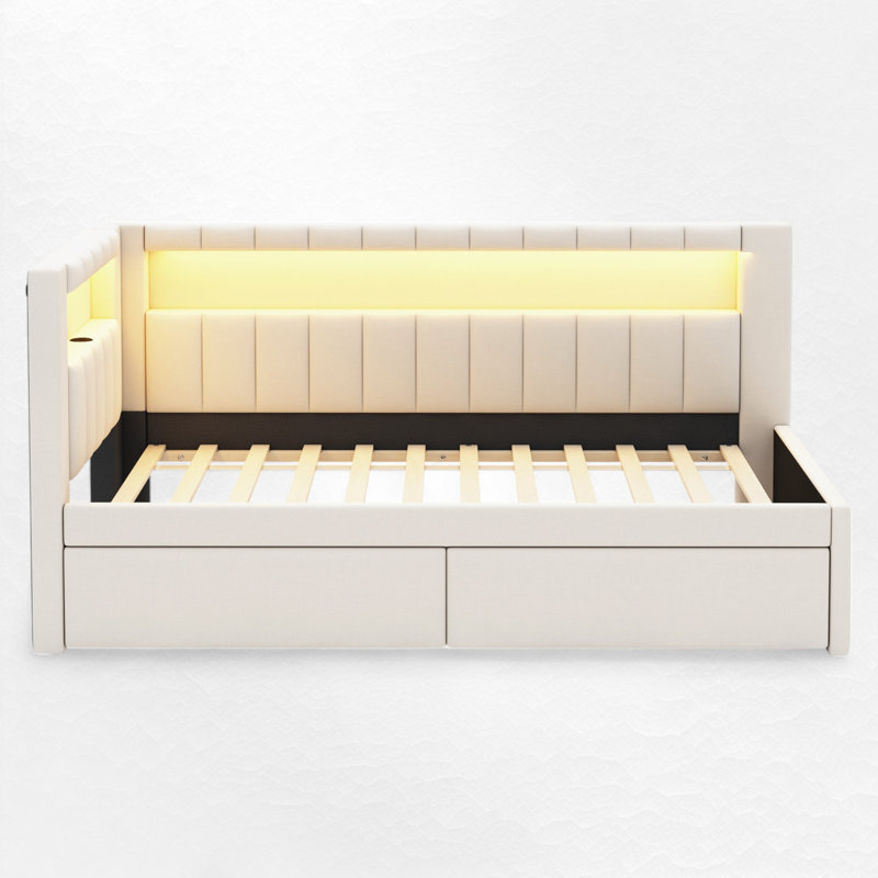 Upholstered Daybed With Drawer, Twin, White