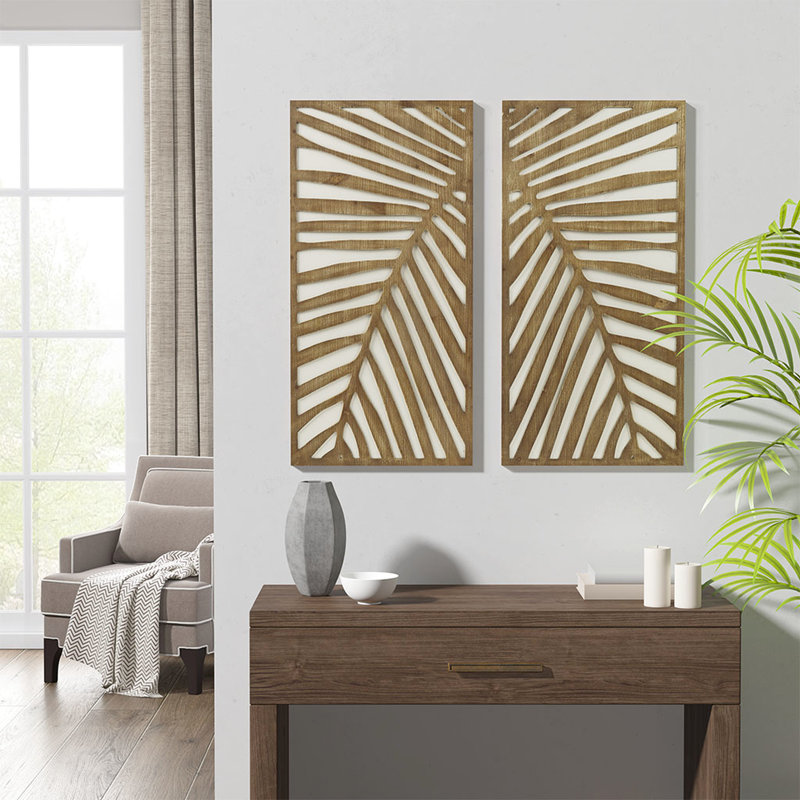 Ensemble de 2 décorations murales avec imprimé de feuilles contrastantes à deux tons pour l'intérieur