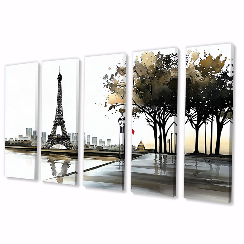 Abstrait Paris Eiffel Twilight Tower IV - Art mural sur toile - Art mural traditionnel, H 32 po x l 80 po, 5