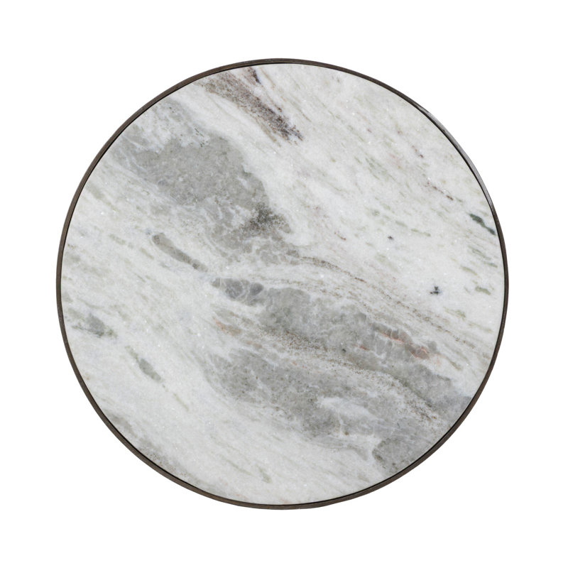 Corbett Pedestal End Table, Aged Bronze, Creamy Taupe Marble