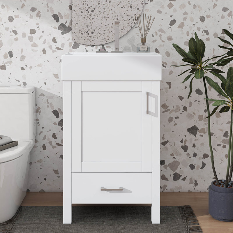 Meuble-lavabo simple 20,28 po avec lavabo en céramique, Blanc
