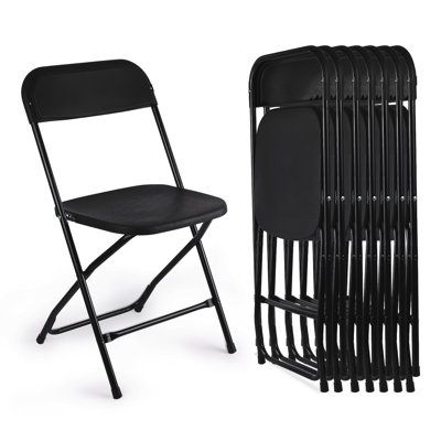 8 Pack Black Folding Chairs, Portable Stackable Commercial Foldable Chair, Indoor Outdoor Plastic Folding Chair For Events/office/home/wedding/party, 400lbs Capacity