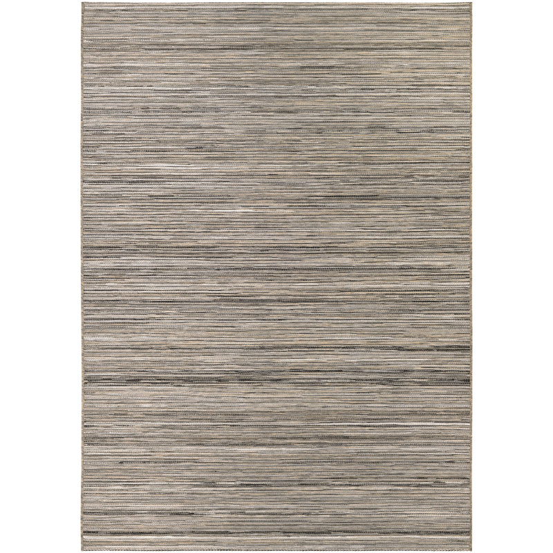 Tapis intérieur / extérieur rayé brun clair et argenté Ellenton, Rectangulaire 5 pi 3 po x 7 pi 6 po