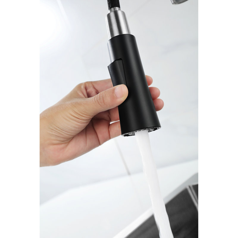Robinet de lavabo utilitaire noir mat en nickel brossé, extractible avec distributeur de savon, robinet de cuisine à débit de 1,8 gallon par minute en métal, distributeur pour un trou