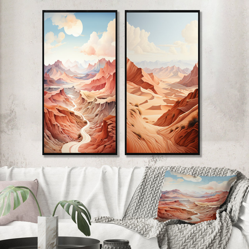 Desert Dreams Canyon Drift - Canyon et désert, ensemble de 2 reproductions d'art sur toile, H 28 po x l 25 po, Cadre noir