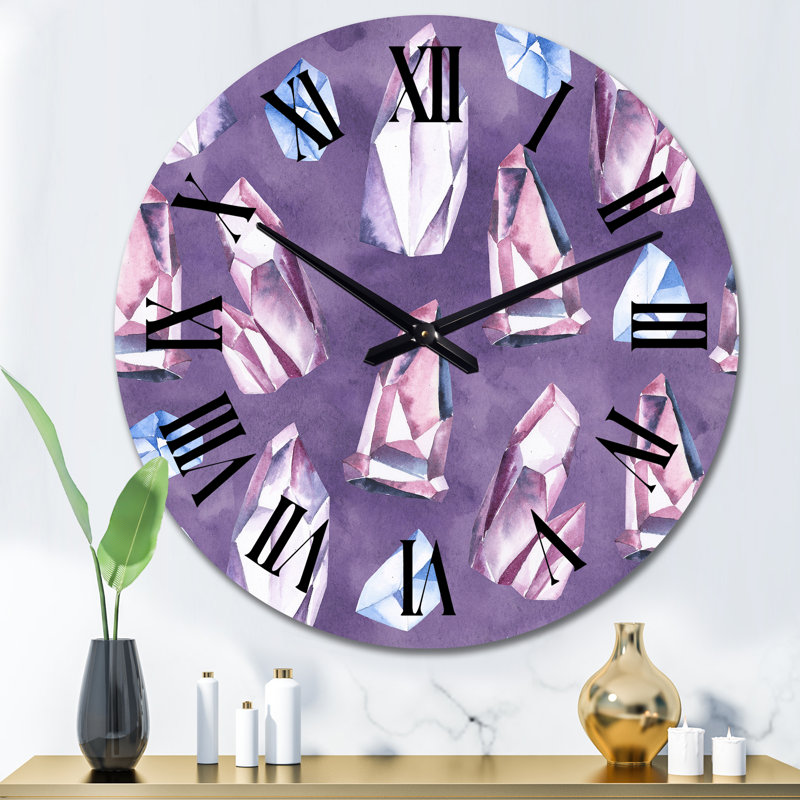 Horloge murale à motif de cristaux doux bleu et rose II, Moyen
