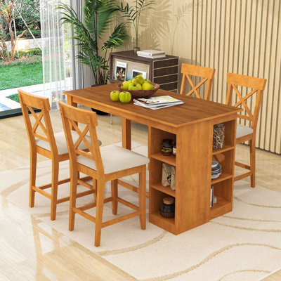 Dining Table Set with 3-Tier Storage and Upholstered Cross-Back Chairs