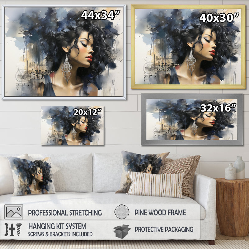 Portrait de femme Harlem Renaissance en bleu et noir I - art mural Harlem Renaissance, Cadre d'angle fermé noir