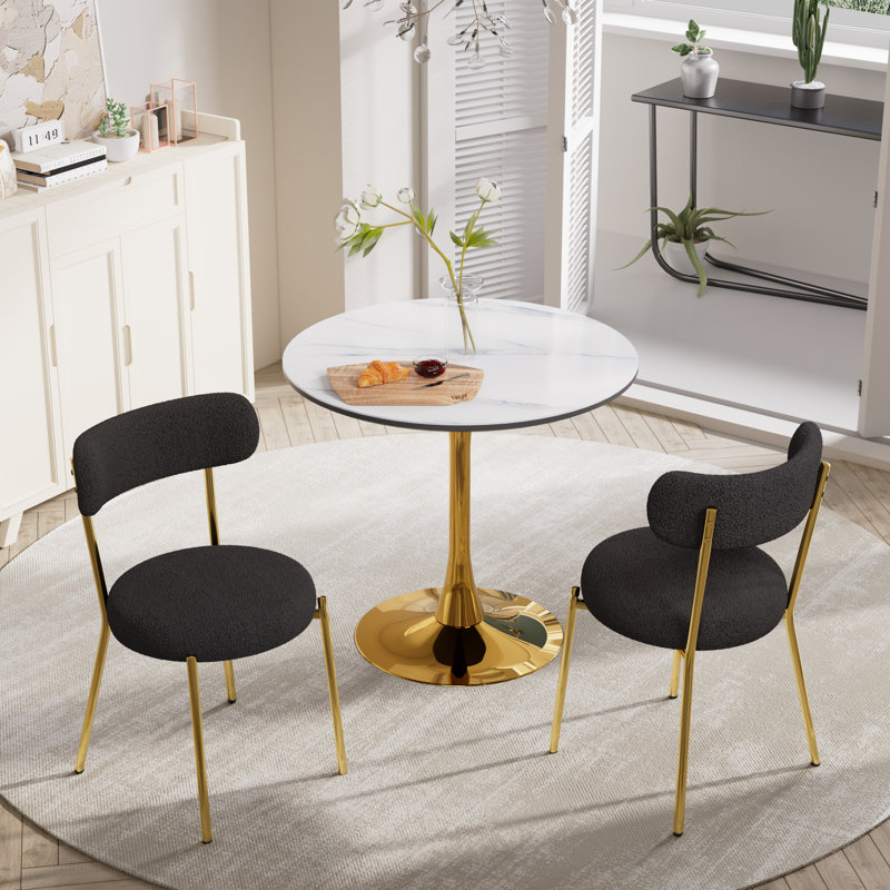 Ensemble de table de salle à manger en marbre avec chaises rembourrées Marble, Noir, noir, noir, noir, 3