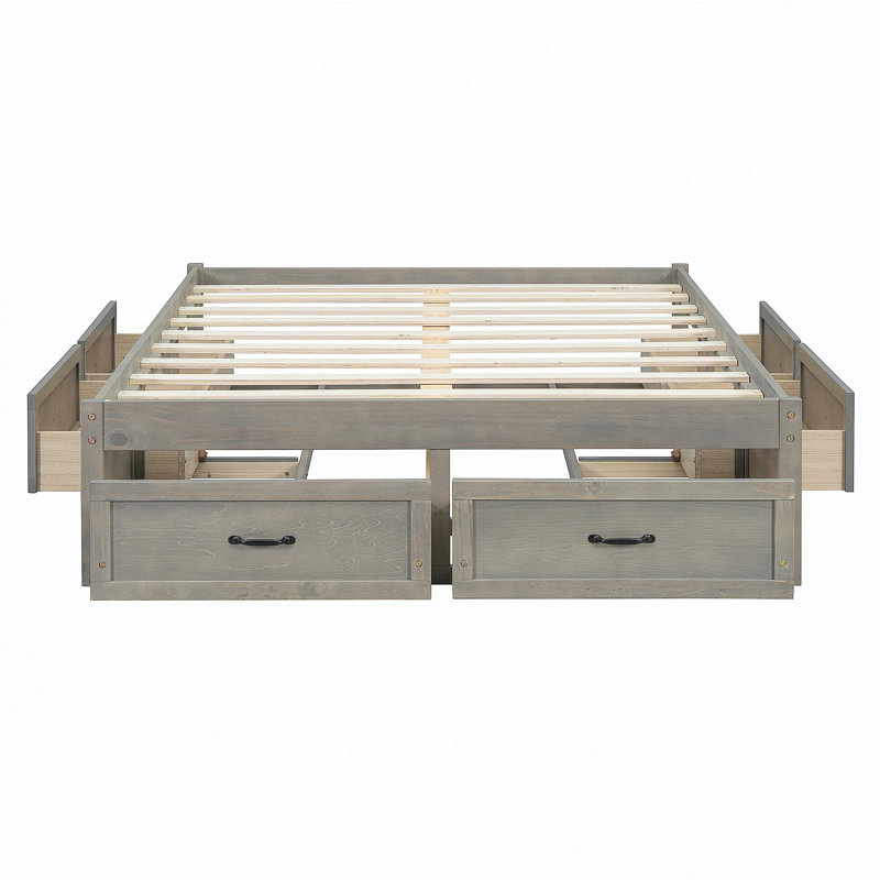 Lit plateforme double avec 6 tiroirs de rangement, gris antique, Lit double, Gris antique