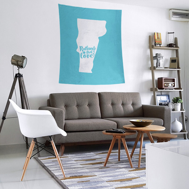 Tapisserie murale «Rutland Vermont Love», H 27,5 po x l 37,5 po, Bleu sarcelle