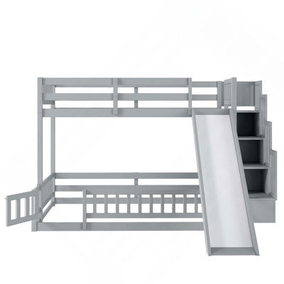 Twin Over Full Bunk Bed With Slide, Storage Staircase & Safety Guardrails