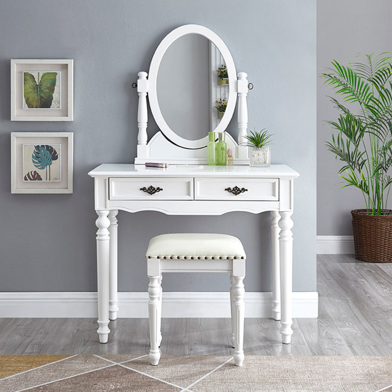 35.43"Modern minimalist solid wood white dressing table with mirror