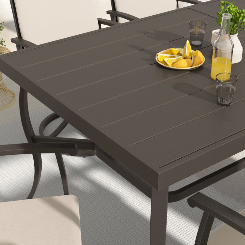 Table de salle à manger d'extérieur en aluminium avec trou pour parasol Colby, Brun, H 28,7 po x L 84,1 po x l 39,8 po