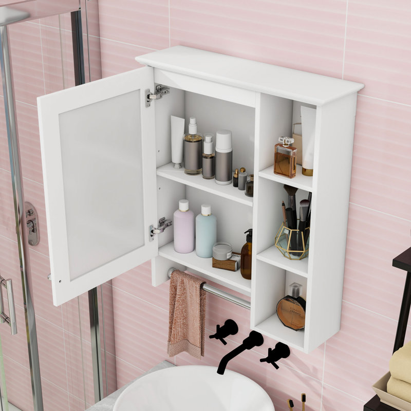 Armoire à pharmacie élégante avec tablette réglable et barre à serviettes, Blanc