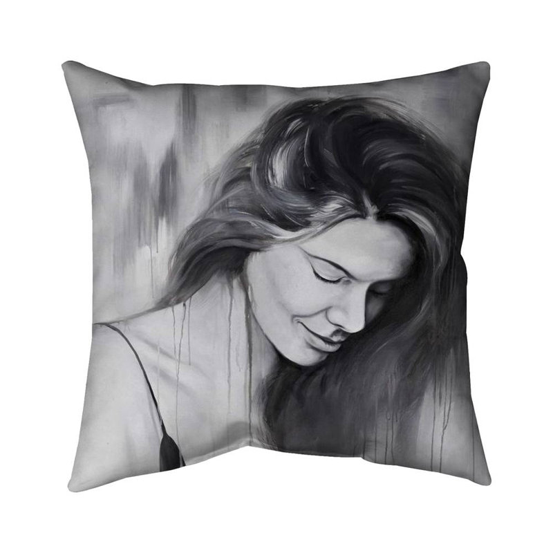 Smiling woman portrait - 26"x26" Throw pillow cover - Poly twill - Print on demand, Pillow Cover Only - No Insert