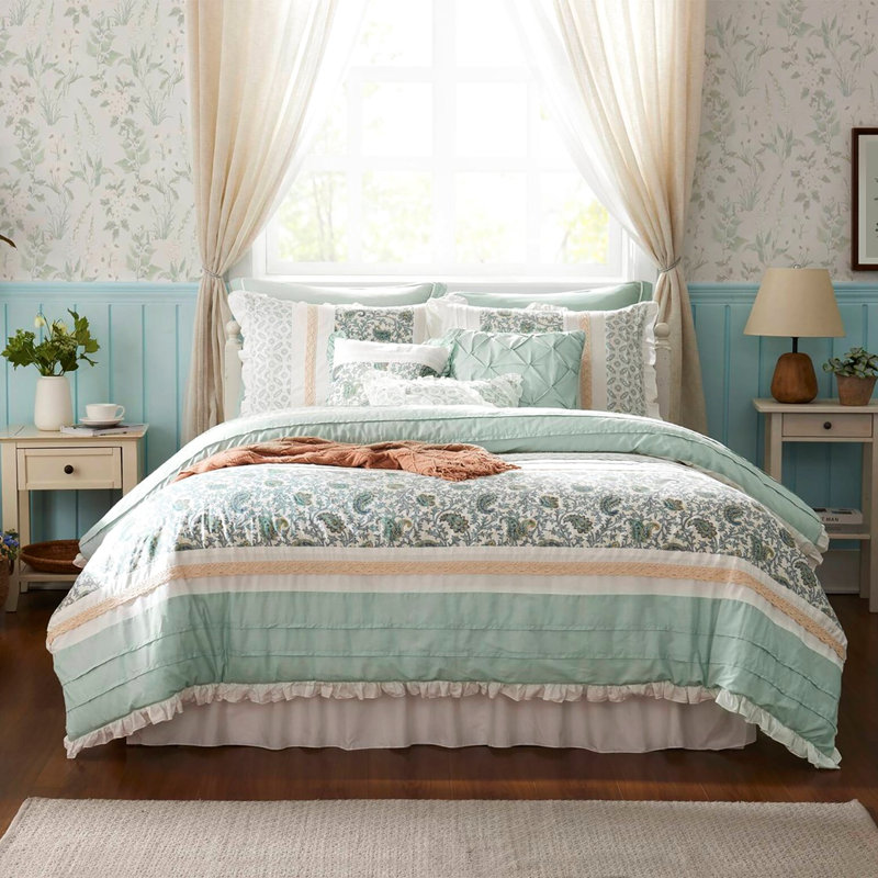Édredon très grand 9 pièces en coton pour chambre de rêve, avec tissu, tissus imprimés et coussins décoratifs