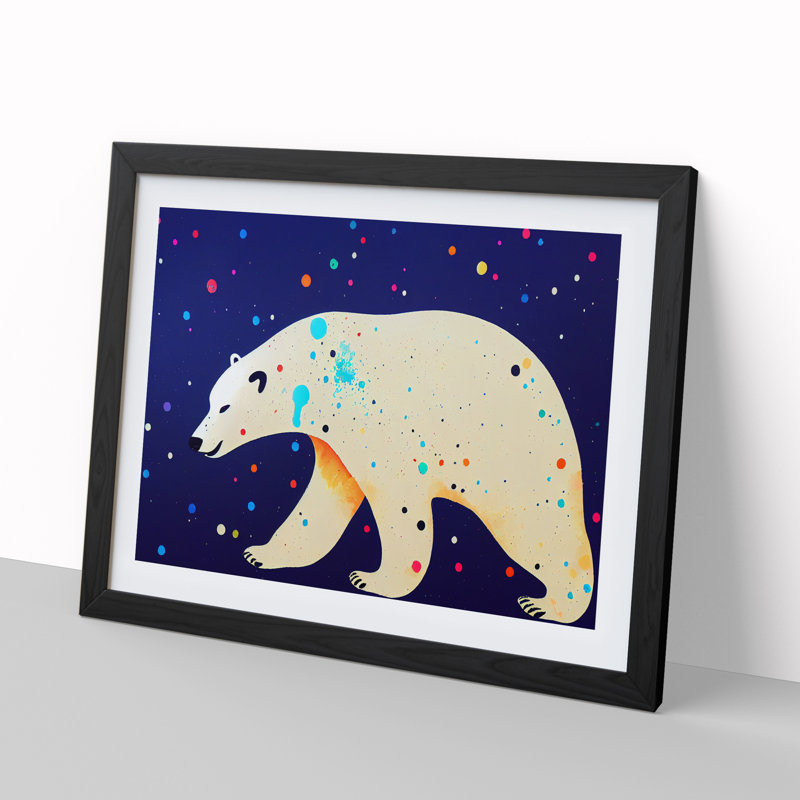 Splashed Polar Bear Abstract - Single Picture Frame Print, Black Framed, 46cm H x 64cm W x 2cm D