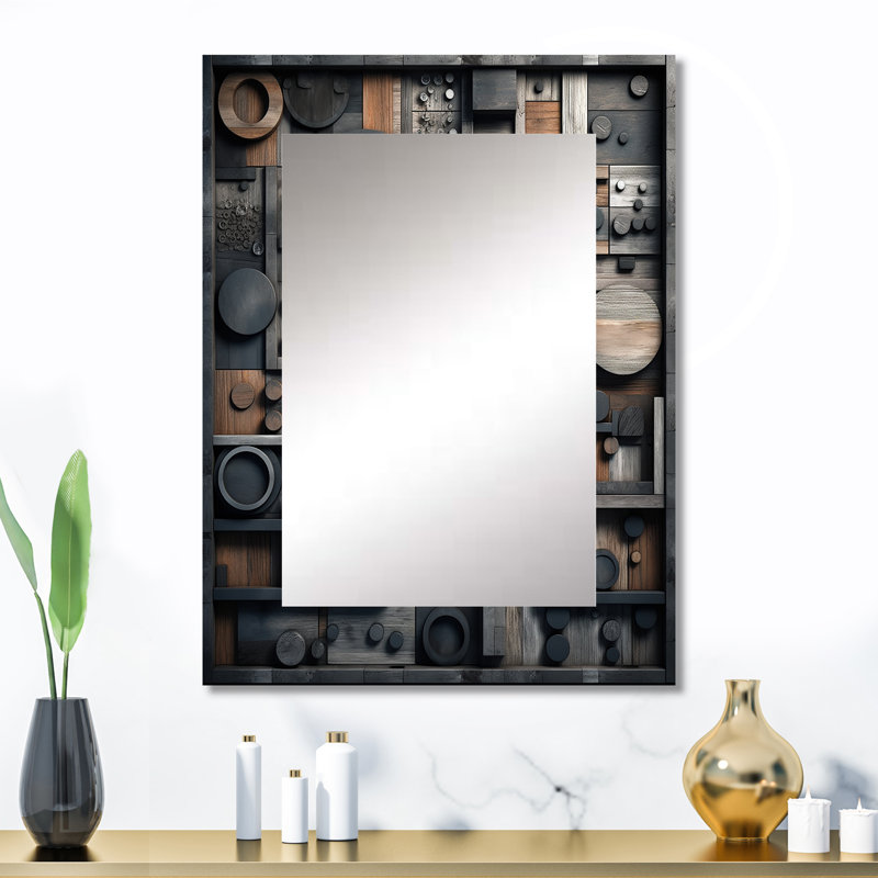 Cubic Geometric Dreams IV - Cubism Decorative Mirror, Gray Wall Mirror, Printed Metal Art, 32" x 24"