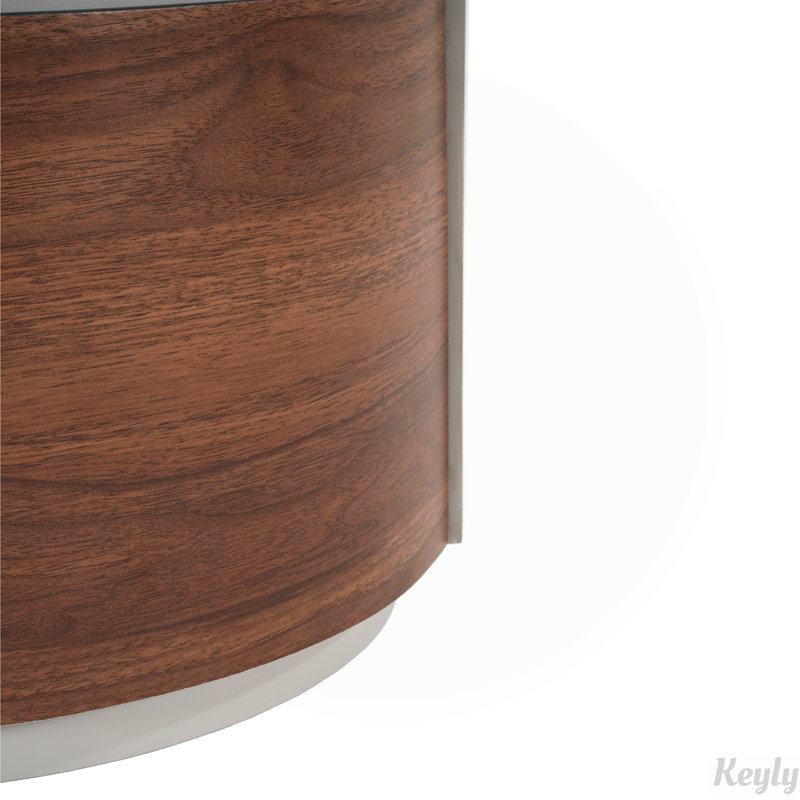 DOUBLE STORAGE ROUND SIDE TABLE, Brown/Grey