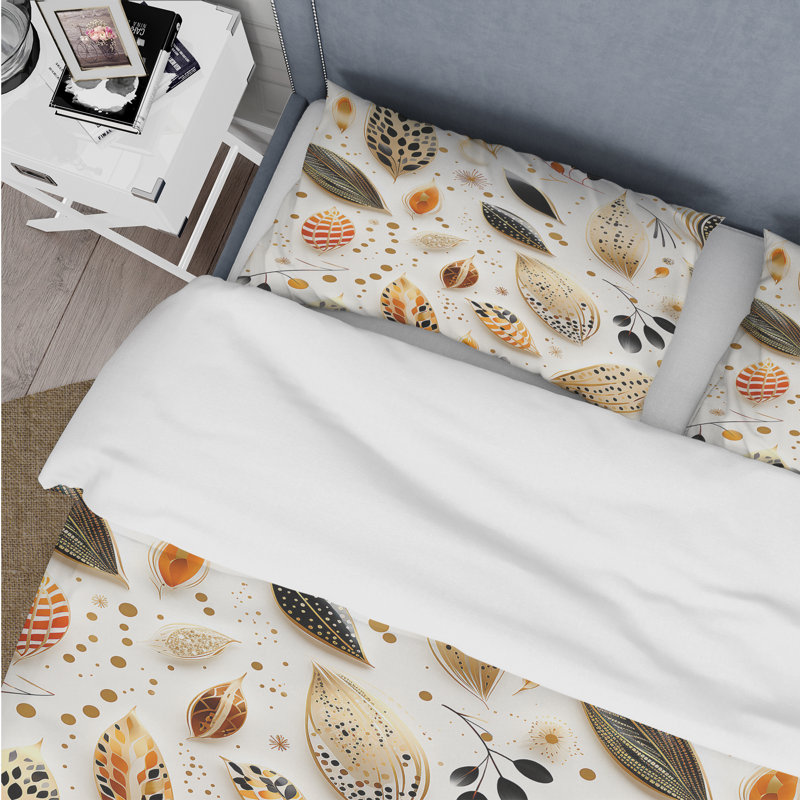 Boho Chic Botanical Stone Polyester Floral Duvet Cover Set, King Duvet Cover + 2 King Shams