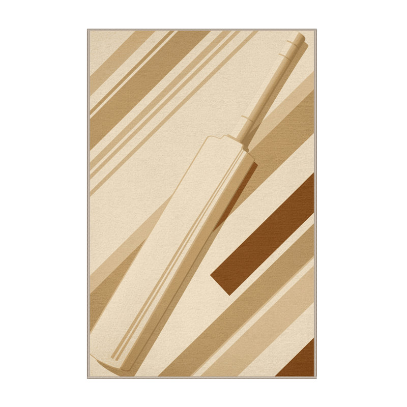 Machine Washable Rayan Cricket Bat Ball Classic Striped Rug in Beige – Beige Binding, 5x7