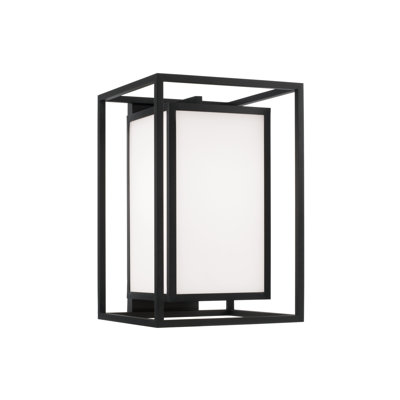 Lanterne murale d'extérieur rectangulaire moderne carrée 1 lumière en noir avec verre blanc doux