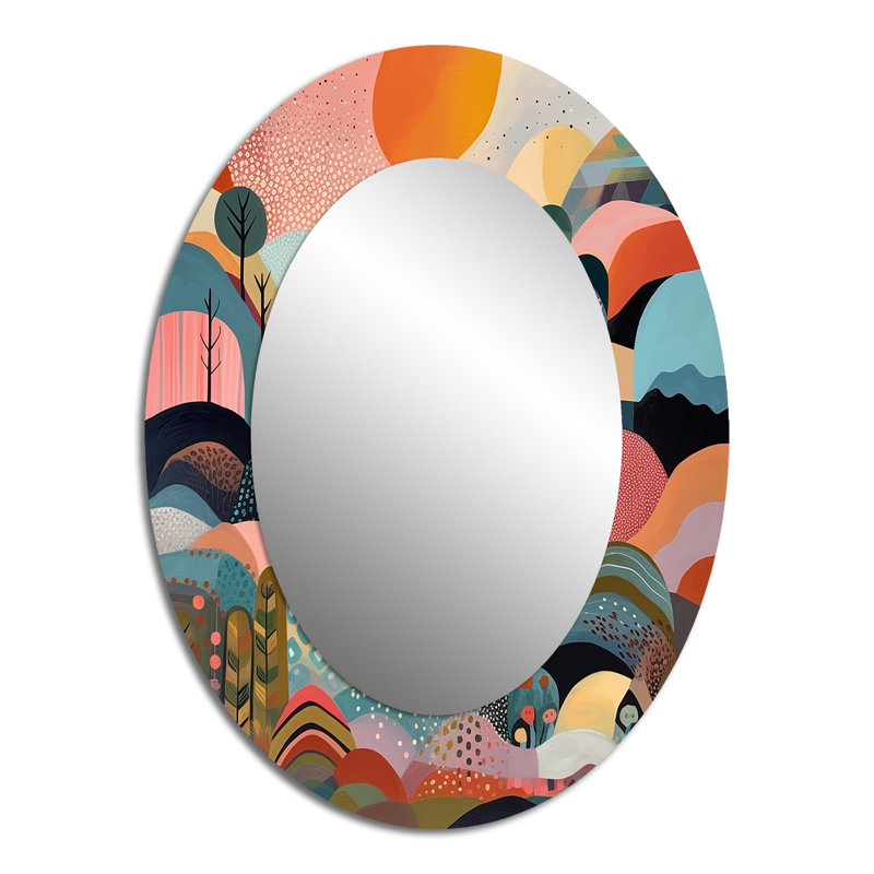 Pellie Pink Blue Minimalims Explosion - Minimalism Mirror, Modern Decorative Wall Mirror, Printed Metal Art, 40" x 30", Oval