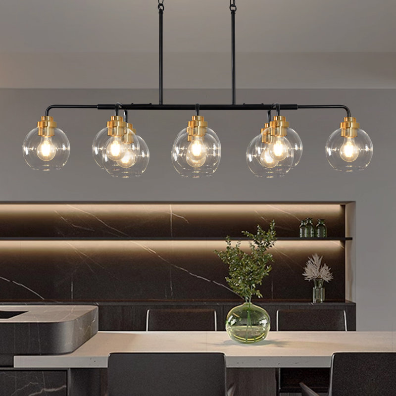 Lustre linéaire moderne en verre transparent à 8 lumières à intensité variable Spoutnik pour salle à manger