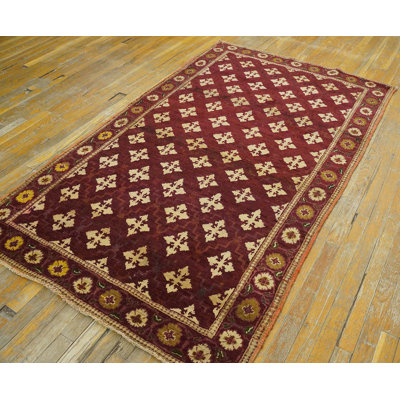 Deep Burgundy Wine Red Color Antique 4 Pointed Star Indian Small Wool Agra Rug