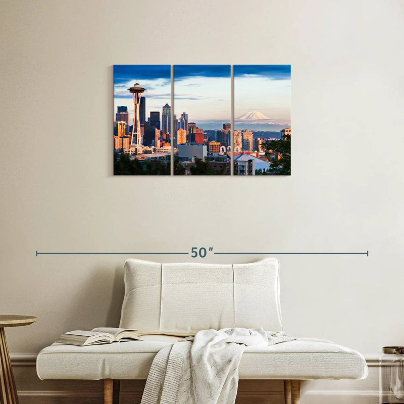 Skyline de Sirci Seattle et Mont Rainier, H 20 po x l 33 po
