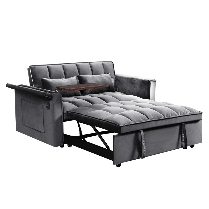 Lit moderne en velours, 31 pliables, dossier réglable, table d'appoint avec sac de rangement et coussins, revêtement gris foncé, confort de vie