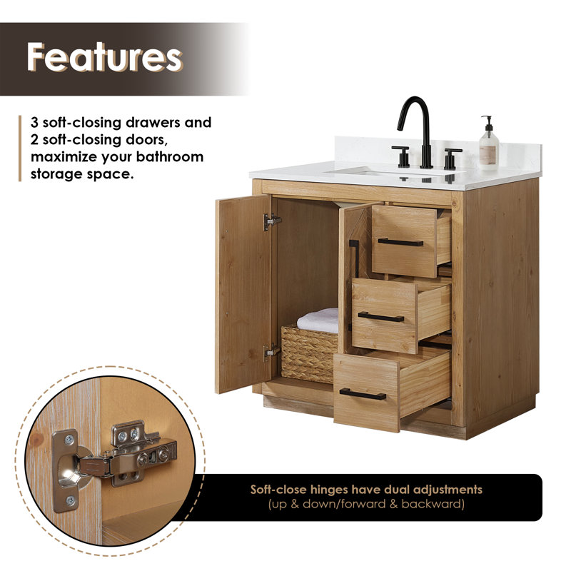Jareth 48'' Natural Wood Single Bathroom Vanity with White Stone Top