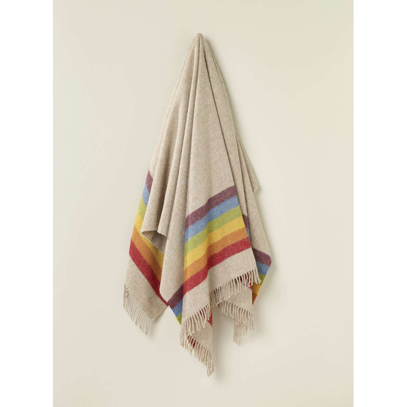 Jeté en laine Shetland, Vert / rouge / beige / jaune / orange / mauve géo