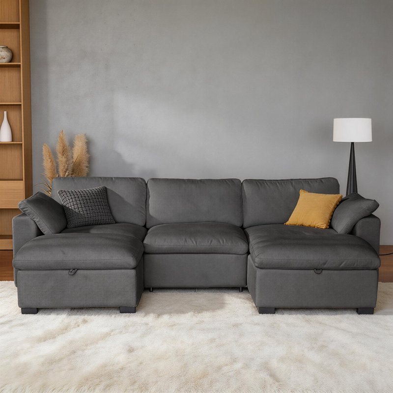 120" Oversized White Cloud Couches For Living Room, U Shaped 5 Seater Convertible Deep Seat Modular Sectional Sofa, Down Filled Cushions & Pillows, Removable & Washable Covers