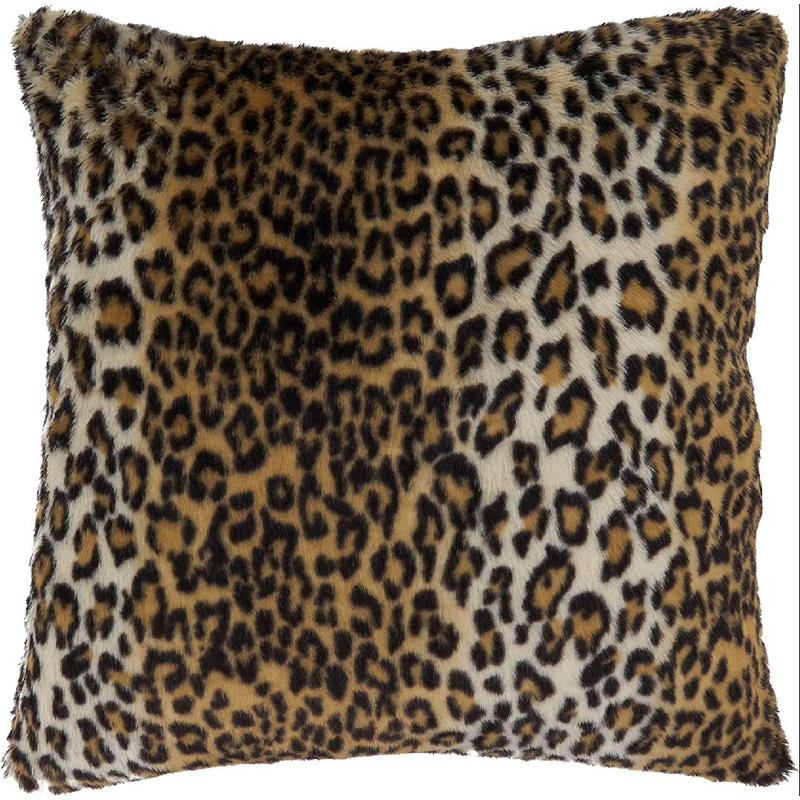 22" Brown Cheetah Print Faux Fur Square Throw Pillow