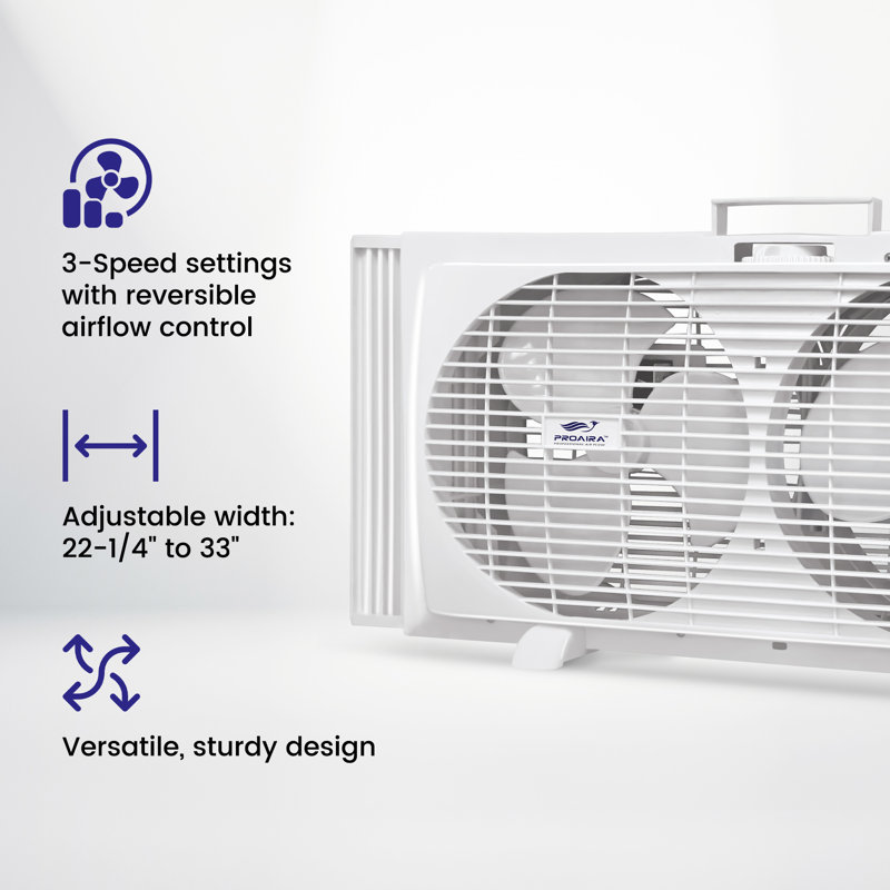 9" Reversible Twin Window Fan, 2 Speed Control Extendable 22-1/4" To 31-1/4"