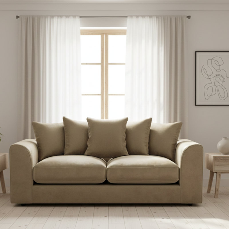 3 Seater Velvet Sofa, Beige